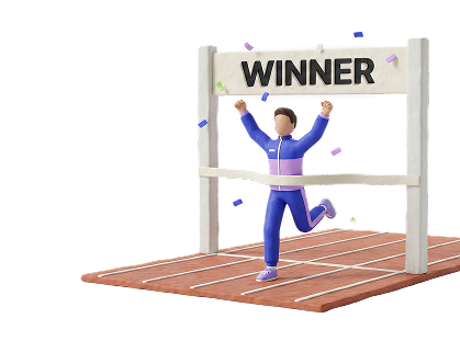 Clay figure crossing a finish line