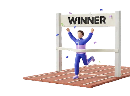Clay figure crossing a finish line